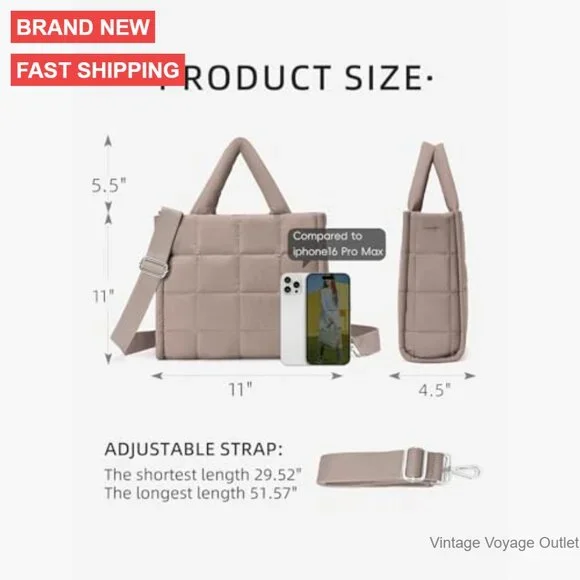 Puffer Crossbody Tote Bag Nylon Weekender Overnight Shoulder Handbag - Picture 3 of 7